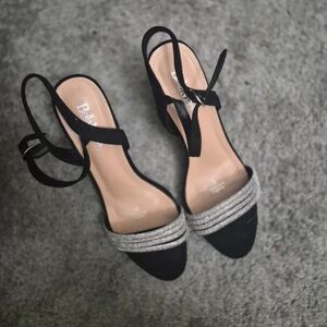 Bellini Black Slingback Heels with Silver Braided Front